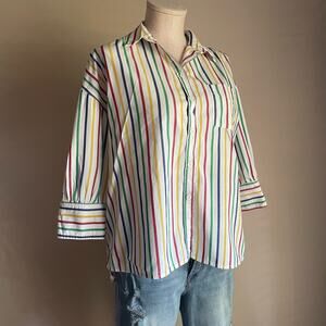 Pomander Place Primary Colors Striped Button UP Top. Size med.